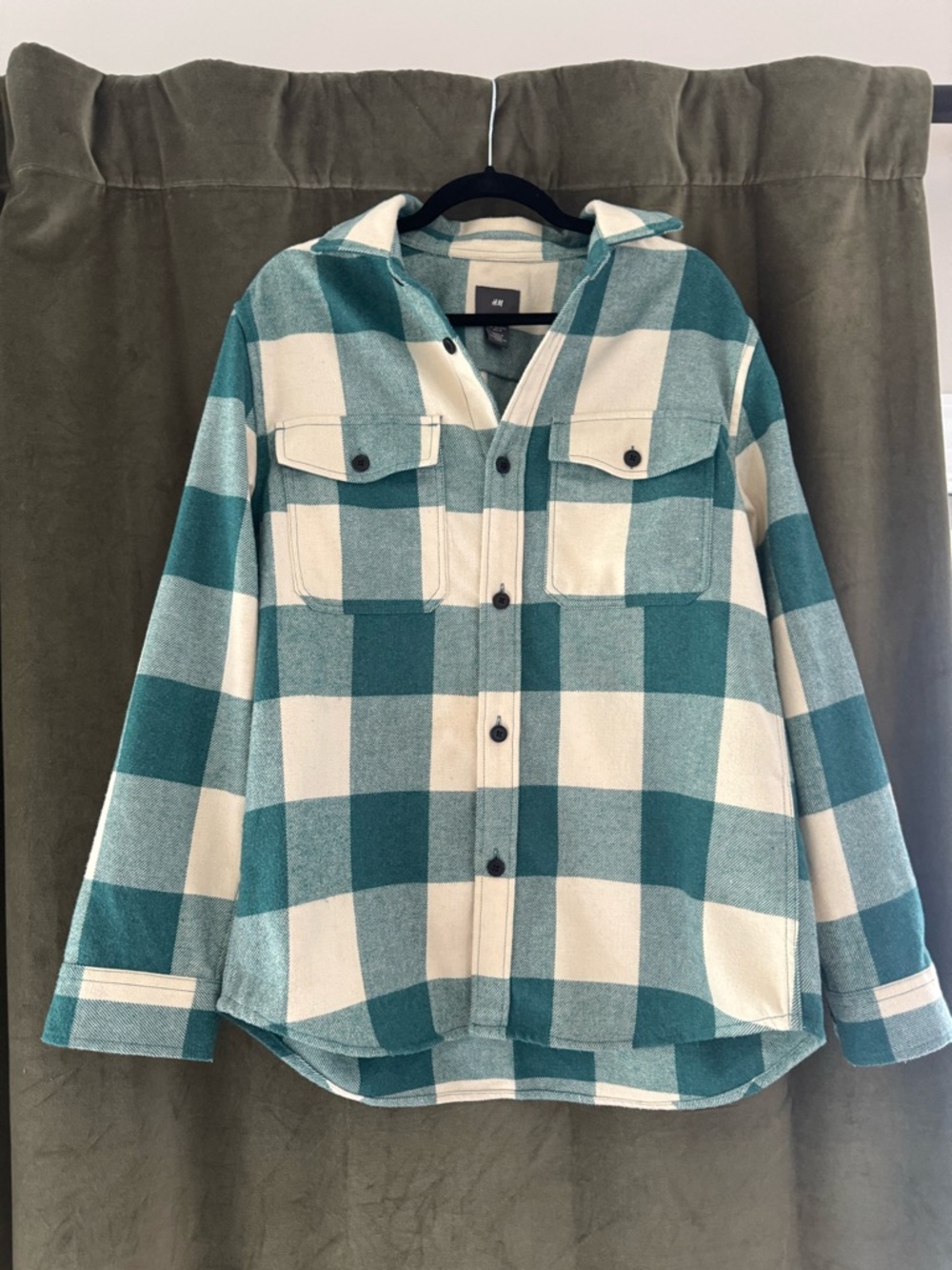 H&M Teal Plaid Shacket Overshirt | Men’s Medium Workwear Flannel Jacket